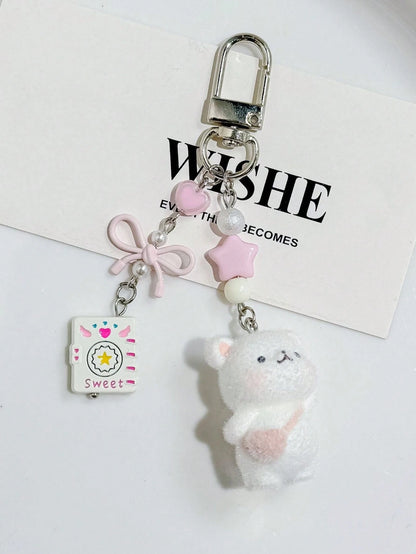 1pc Unisex Flocked Series Keychain Cute Hamster Cheese Cube Pendant Charm Accessory Bag Pendant
