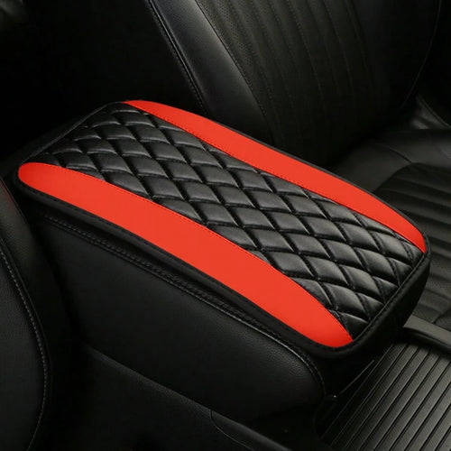 1pc Universal 4-Season Car Center Console Armrest Cover, PU Leather Embroidered Non-Slip Armrest Box Protector, Multi-Colors Available- Red, Black, Blue, Grey, Beige, Purple, Burgundy, Green, Orange