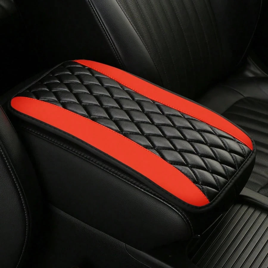 1pc Universal 4-Season Car Center Console Armrest Cover, PU Leather Embroidered Non-Slip Armrest Box Protector, Multi-Colors Available- Red, Black, Blue, Grey, Beige, Purple, Burgundy, Green, Orange