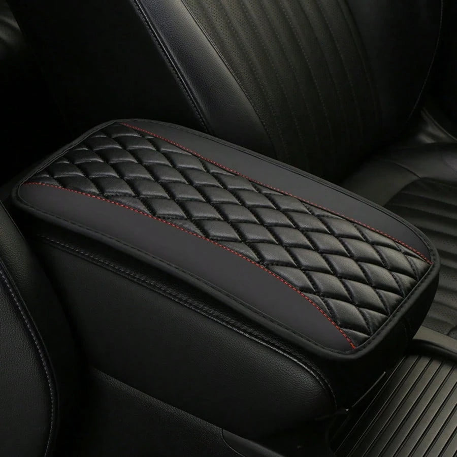 1pc Universal 4-Season Car Center Console Armrest Cover, PU Leather Embroidered Non-Slip Armrest Box Protector, Multi-Colors Available- Red, Black, Blue, Grey, Beige, Purple, Burgundy, Green, Orange