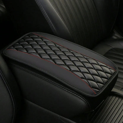 1pc Universal 4-Season Car Center Console Armrest Cover, PU Leather Embroidered Non-Slip Armrest Box Protector, Multi-Colors Available- Red, Black, Blue, Grey, Beige, Purple, Burgundy, Green, Orange