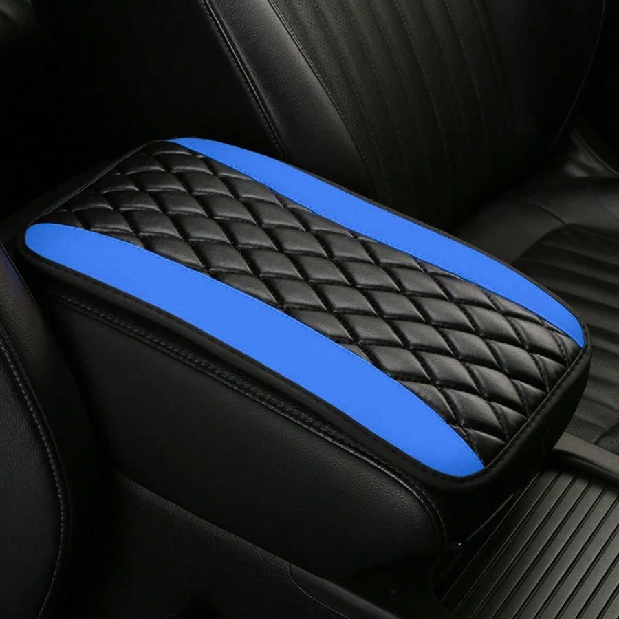 1pc Universal 4-Season Car Center Console Armrest Cover, PU Leather Embroidered Non-Slip Armrest Box Protector, Multi-Colors Available- Red, Black, Blue, Grey, Beige, Purple, Burgundy, Green, Orange