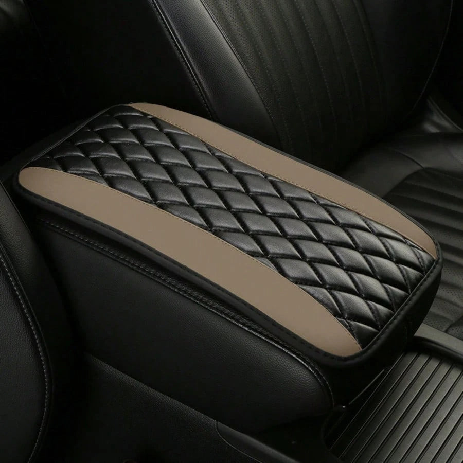 1pc Universal 4-Season Car Center Console Armrest Cover, PU Leather Embroidered Non-Slip Armrest Box Protector, Multi-Colors Available- Red, Black, Blue, Grey, Beige, Purple, Burgundy, Green, Orange