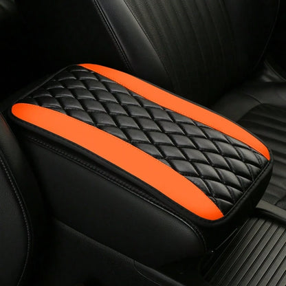 1pc Universal 4-Season Car Center Console Armrest Cover, PU Leather Embroidered Non-Slip Armrest Box Protector, Multi-Colors Available- Red, Black, Blue, Grey, Beige, Purple, Burgundy, Green, Orange