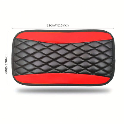 1pc Universal 4-Season Car Center Console Armrest Cover, PU Leather Embroidered Non-Slip Armrest Box Protector, Multi-Colors Available- Red, Black, Blue, Grey, Beige, Purple, Burgundy, Green, Orange