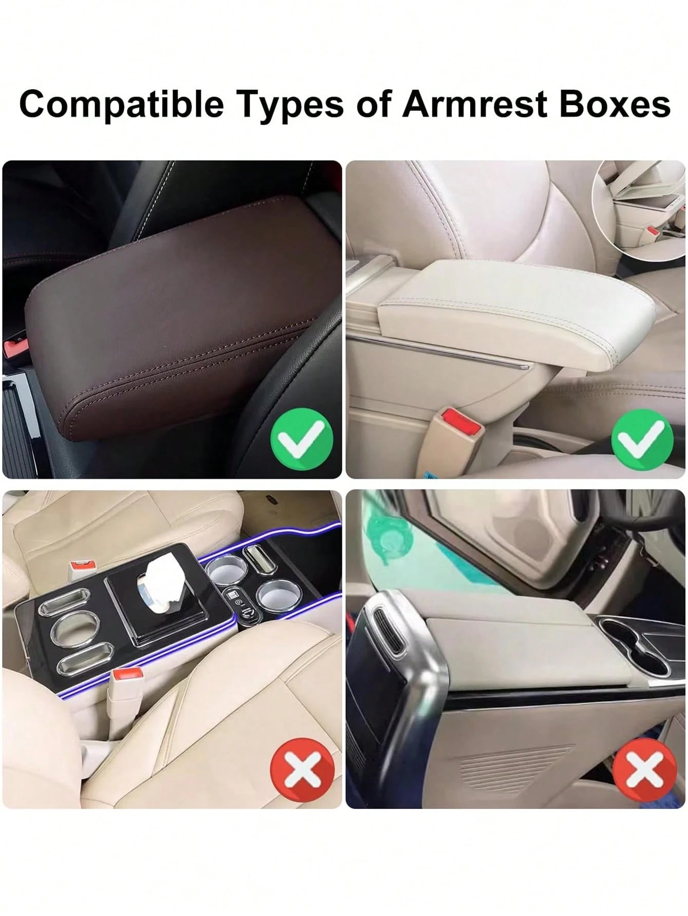 1pc Universal Shiny Diamond Car Armrest Cover- PU Leather Center Console Protector With 2 Storage Pockets, Fits Most Car Models