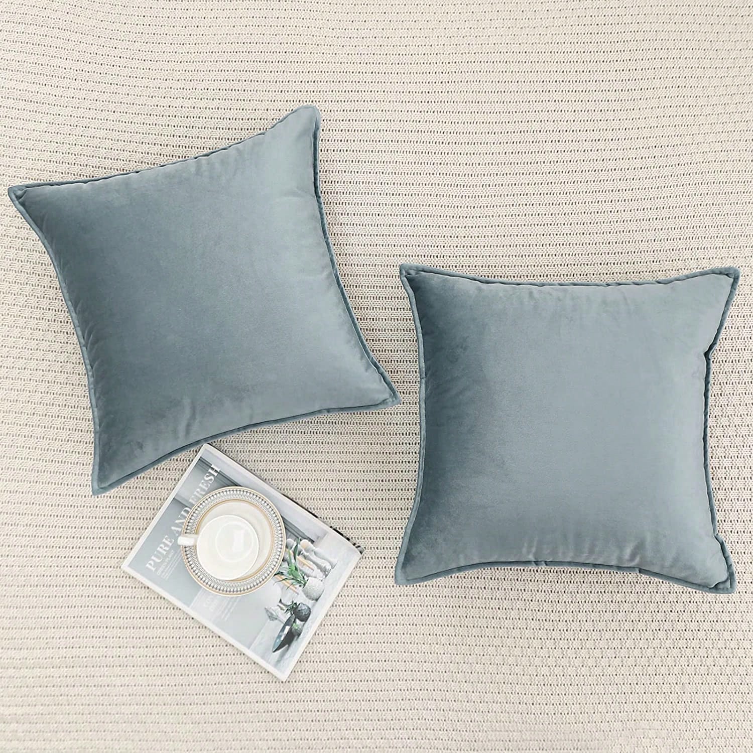 1pc Velvet Edge Pillow Cover Solid Color Square Cushion Case For Sofa, Bedroom, Car 18x18 Inch (45x45cm)