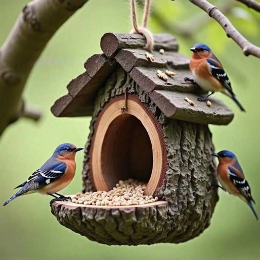 1pc Vintage Tree Stump Hanging Bird Feeder, Faux Tree Bark Wooden Bird Feeding Station, Outdoor Garden Birdwatching Decor Bird Feeding Supplies