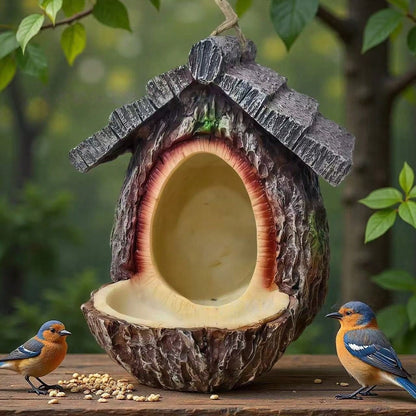1pc Vintage Tree Stump Hanging Bird Feeder, Faux Tree Bark Wooden Bird Feeding Station, Outdoor Garden Birdwatching Decor Bird Feeding Supplies
