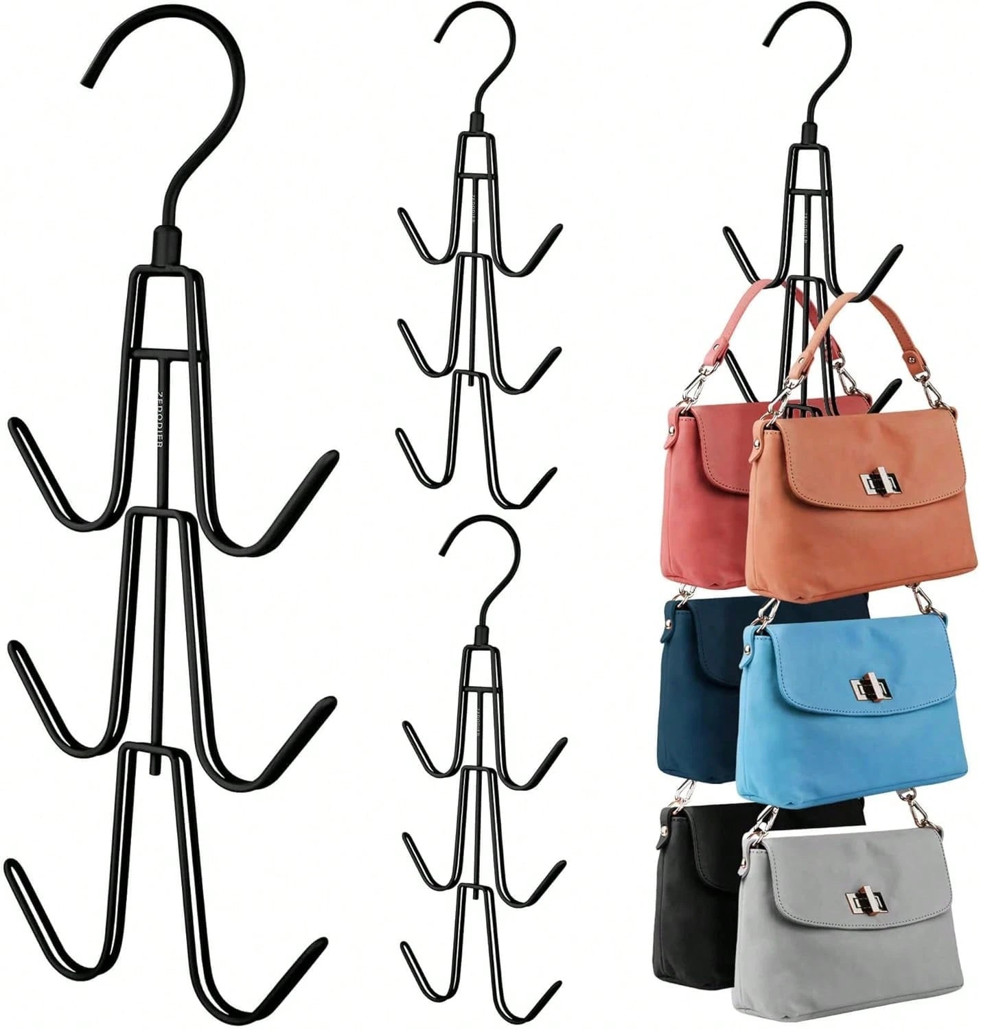 1pc Wardrobe Bag Organizer With Rotating Hooks For Easy Hanging And Storage Of Bags, Keeping Bags Visible; Metal Handbag Hooks; Backpack Rack; Saves Wardrobe Space; Black
