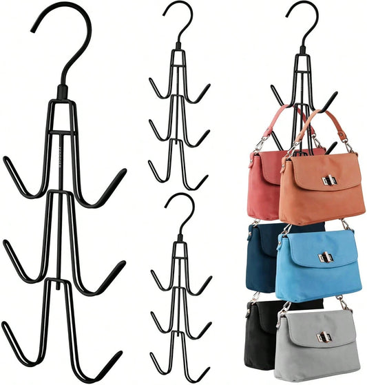 1pc Wardrobe Bag Organizer With Rotating Hooks For Easy Hanging And Storage Of Bags, Keeping Bags Visible; Metal Handbag Hooks; Backpack Rack; Saves Wardrobe Space; Black