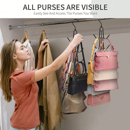 1pc Wardrobe Bag Organizer With Rotating Hooks For Easy Hanging And Storage Of Bags, Keeping Bags Visible; Metal Handbag Hooks; Backpack Rack; Saves Wardrobe Space; Black