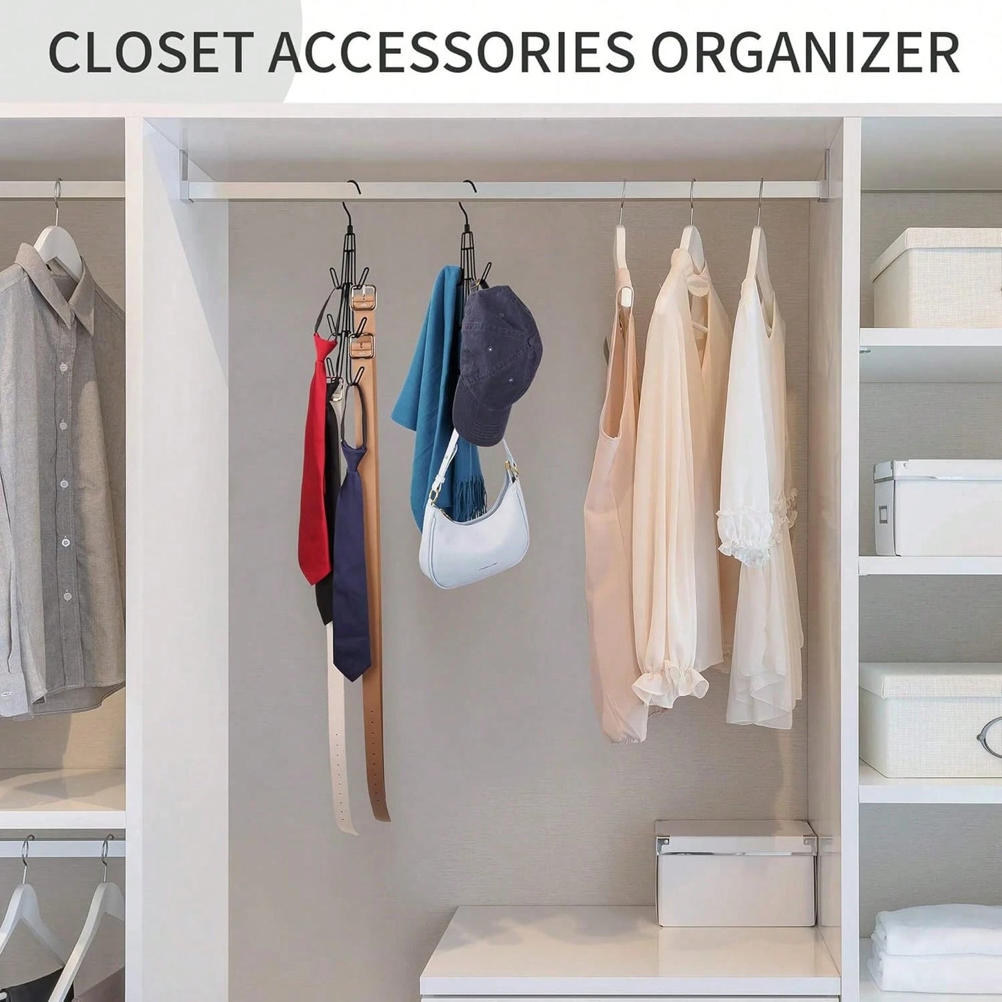 1pc Wardrobe Bag Organizer With Rotating Hooks For Easy Hanging And Storage Of Bags, Keeping Bags Visible; Metal Handbag Hooks; Backpack Rack; Saves Wardrobe Space; Black