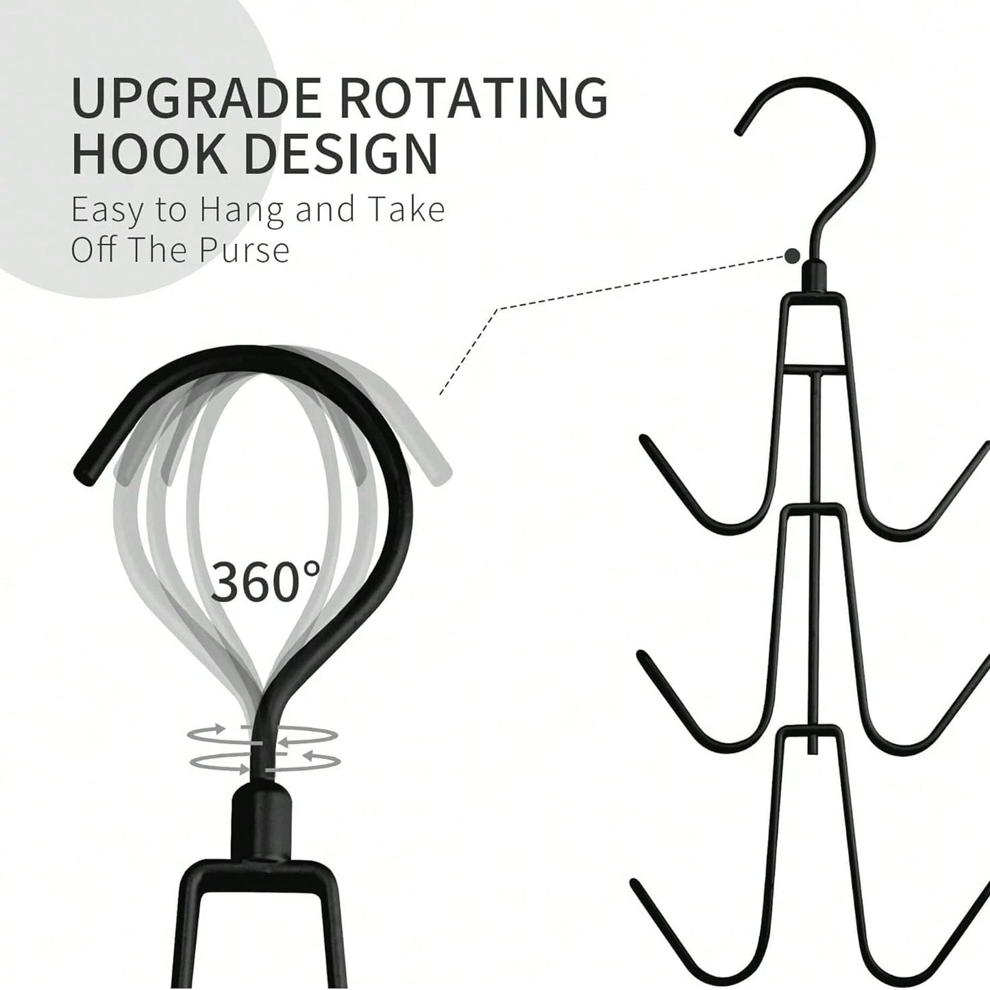 1pc Wardrobe Bag Organizer With Rotating Hooks For Easy Hanging And Storage Of Bags, Keeping Bags Visible; Metal Handbag Hooks; Backpack Rack; Saves Wardrobe Space; Black