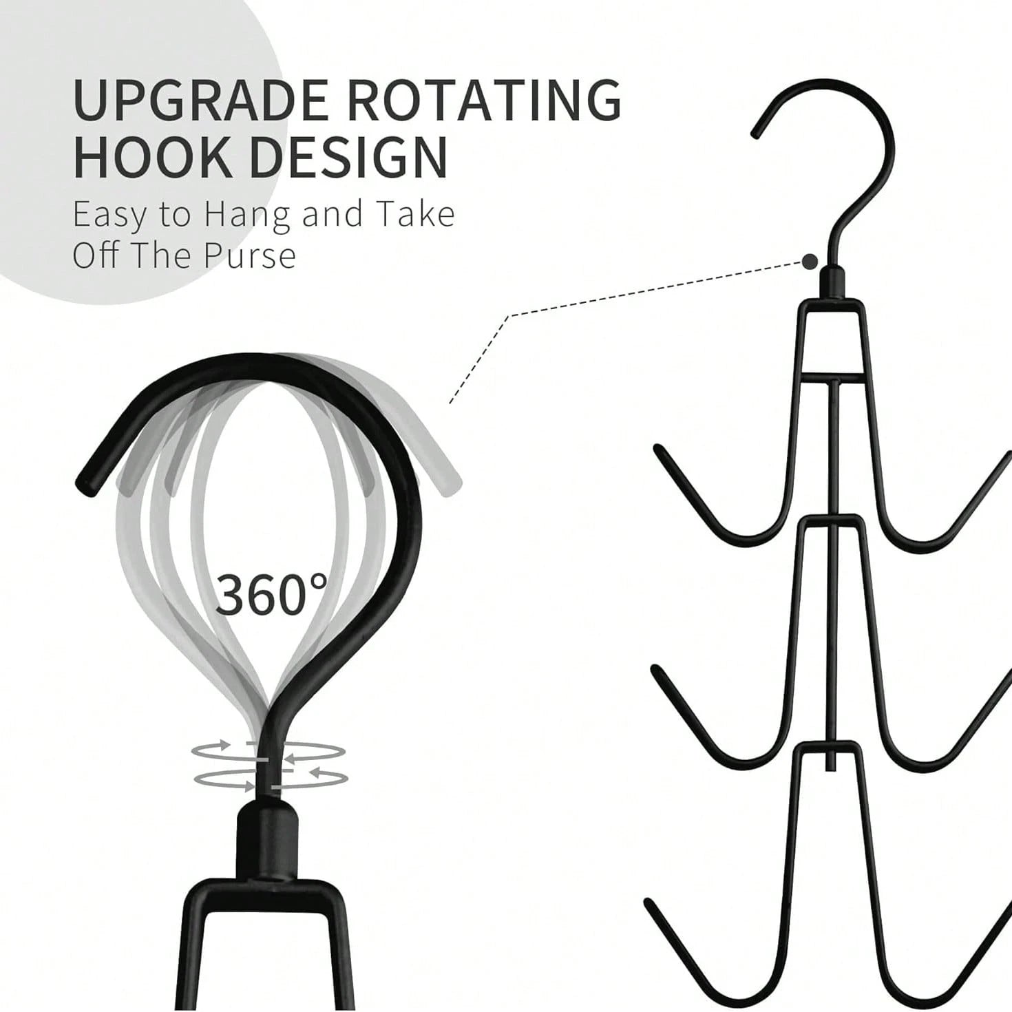 1pc Wardrobe Bag Organizer With Rotating Hooks For Easy Hanging And Storage Of Bags, Keeping Bags Visible; Metal Handbag Hooks; Backpack Rack; Saves Wardrobe Space; Black