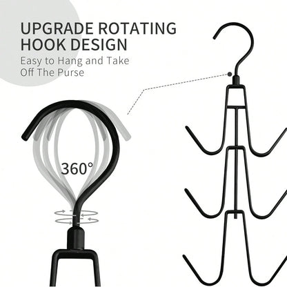1pc Wardrobe Bag Organizer With Rotating Hooks For Easy Hanging And Storage Of Bags, Keeping Bags Visible; Metal Handbag Hooks; Backpack Rack; Saves Wardrobe Space; Black