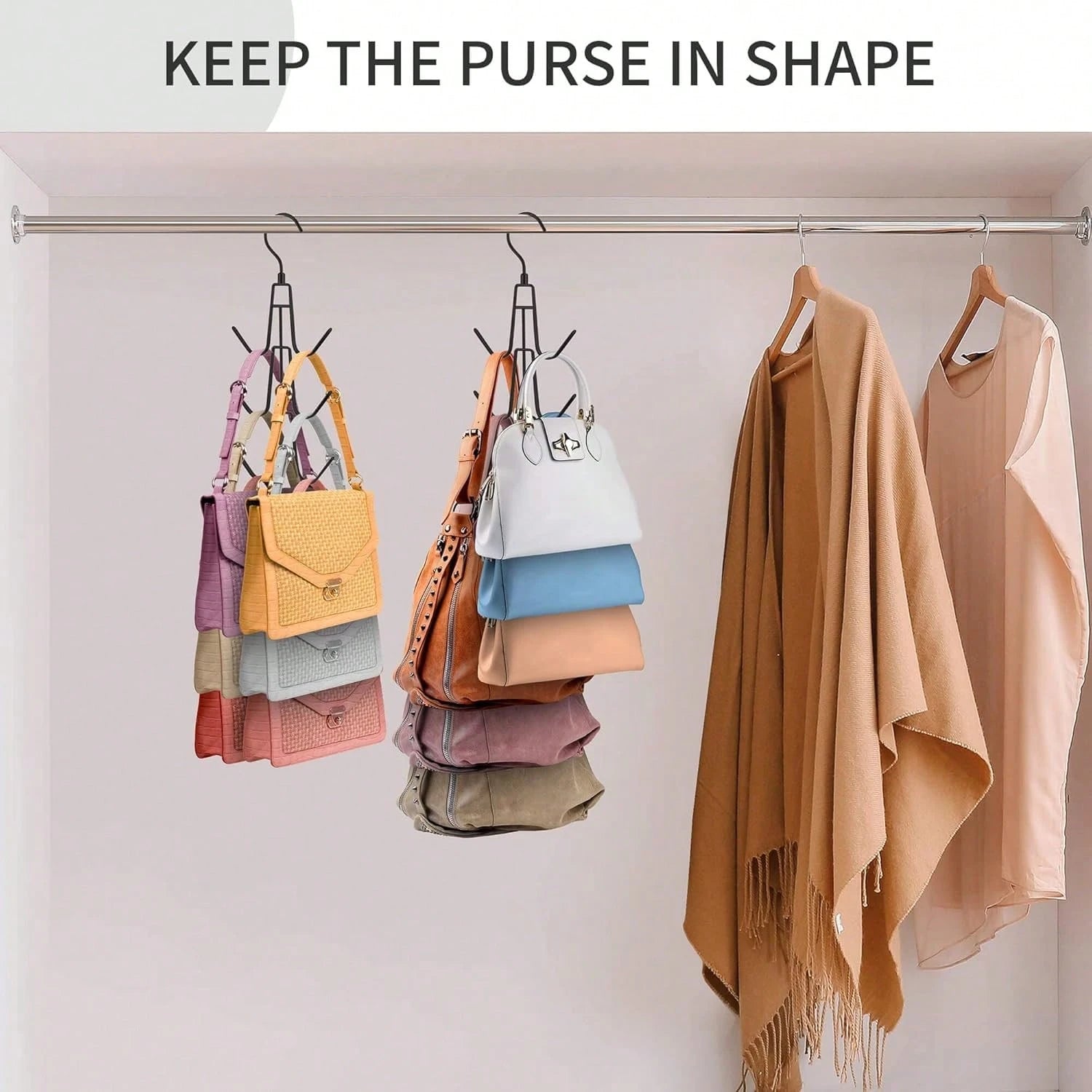 1pc Wardrobe Bag Organizer With Rotating Hooks For Easy Hanging And Storage Of Bags, Keeping Bags Visible; Metal Handbag Hooks; Backpack Rack; Saves Wardrobe Space; Black