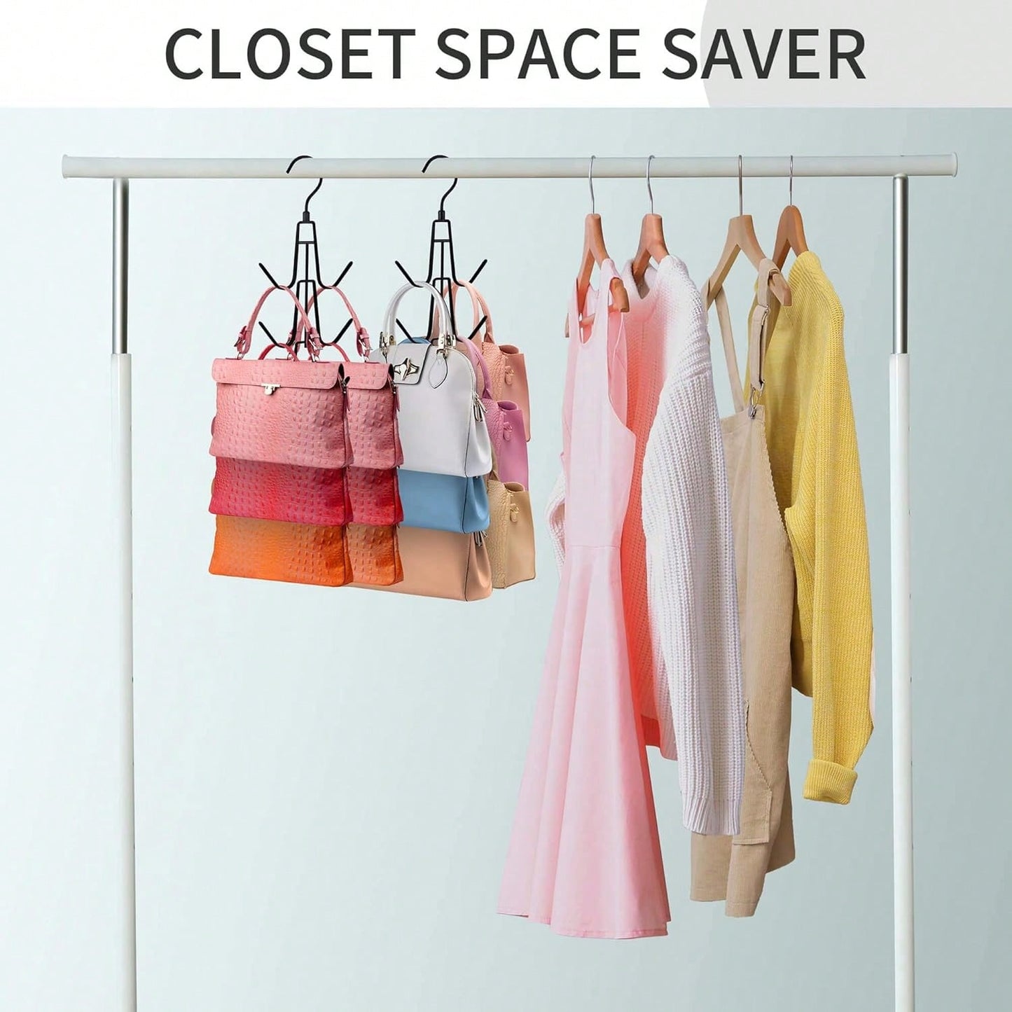 1pc Wardrobe Bag Organizer With Rotating Hooks For Easy Hanging And Storage Of Bags, Keeping Bags Visible; Metal Handbag Hooks; Backpack Rack; Saves Wardrobe Space; Black