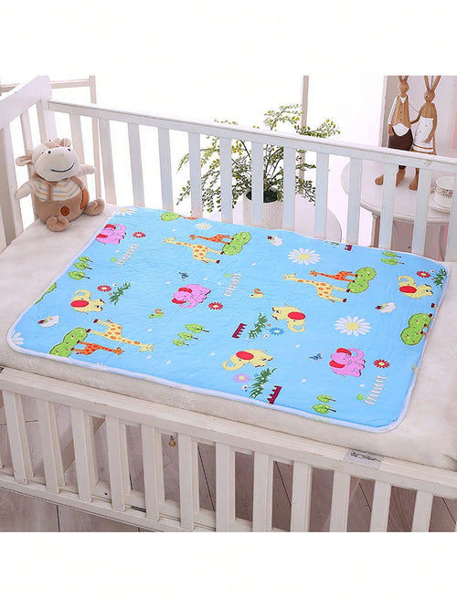 1pc Waterproof, Washable And Breathable Blue Animal Pattern Incontinence Pad For Baby, Elderly And Girl Baby Shower Family Decorations Gifts
