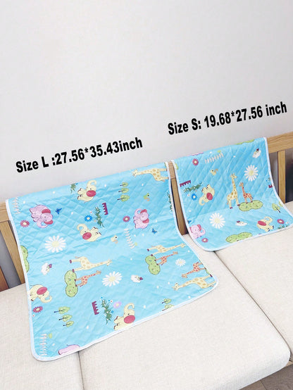1pc Waterproof, Washable And Breathable Blue Animal Pattern Incontinence Pad For Baby, Elderly And Girl Baby Shower Family Decorations Gifts