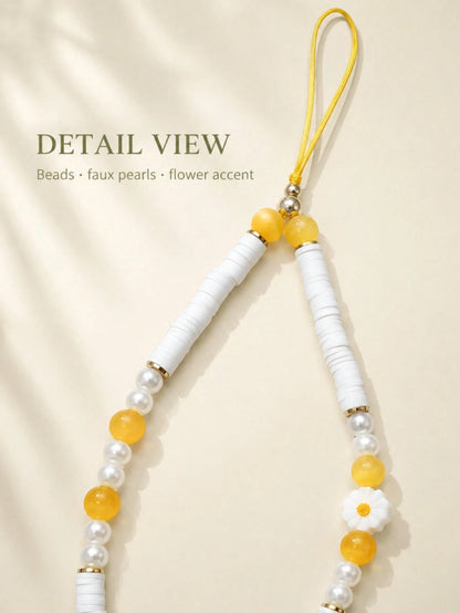 1pc White Crescent Moon Faux Pearl Beaded Lanyard For Smartphone, Camera, Wireless Earbuds, Bag