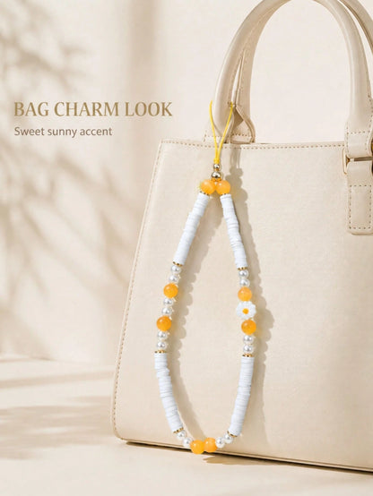 1pc White Crescent Moon Faux Pearl Beaded Lanyard For Smartphone, Camera, Wireless Earbuds, Bag