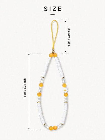 1pc White Crescent Moon Faux Pearl Beaded Lanyard For Smartphone, Camera, Wireless Earbuds, Bag