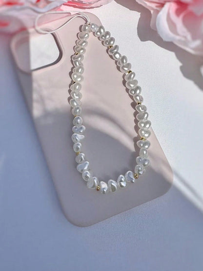 1pc White Crescent Moon Faux Pearl Beaded Lanyard For Smartphone, Camera, Wireless Earbuds, Bag