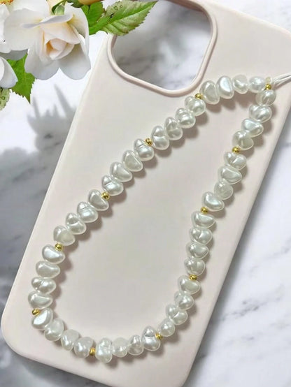 1pc White Crescent Moon Faux Pearl Beaded Lanyard For Smartphone, Camera, Wireless Earbuds, Bag