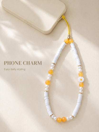 1pc White Crescent Moon Faux Pearl Beaded Lanyard For Smartphone, Camera, Wireless Earbuds, Bag