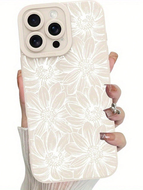 1pc White Floral Elements Fashion Shock-Proof Anti-Scratch Phone Case, Compatible With IPhone 16/11/16Pro/16Plus/16ProMax/16E/15ProMax/13/14/12/XS/XR/7G/8P, Galaxy S25/S25Plus/S25Ultra/A16/A36/A26/A56