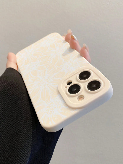 1pc White Floral Elements Fashion Shock-Proof Anti-Scratch Phone Case, Compatible With IPhone 16/11/16Pro/16Plus/16ProMax/16E/15ProMax/13/14/12/XS/XR/7G/8P, Galaxy S25/S25Plus/S25Ultra/A16/A36/A26/A56