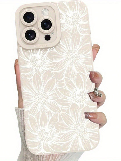 1pc White Floral Elements Fashion Shock-Proof Anti-Scratch Phone Case, Compatible With IPhone 16/11/16Pro/16Plus/16ProMax/16E/15ProMax/13/14/12/XS/XR/7G/8P, Galaxy S25/S25Plus/S25Ultra/A16/A36/A26/A56