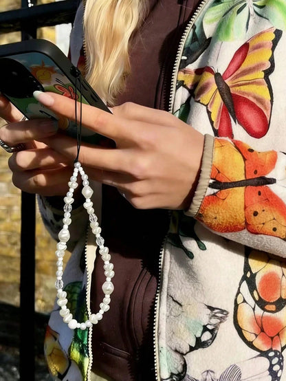 1Pc White Pearl Short Hand Wrist Lanyard For Cell Phone Classy Gifts For Mother, Family, Friends, Birthday, Holiday Phone Charm, Phone Chain