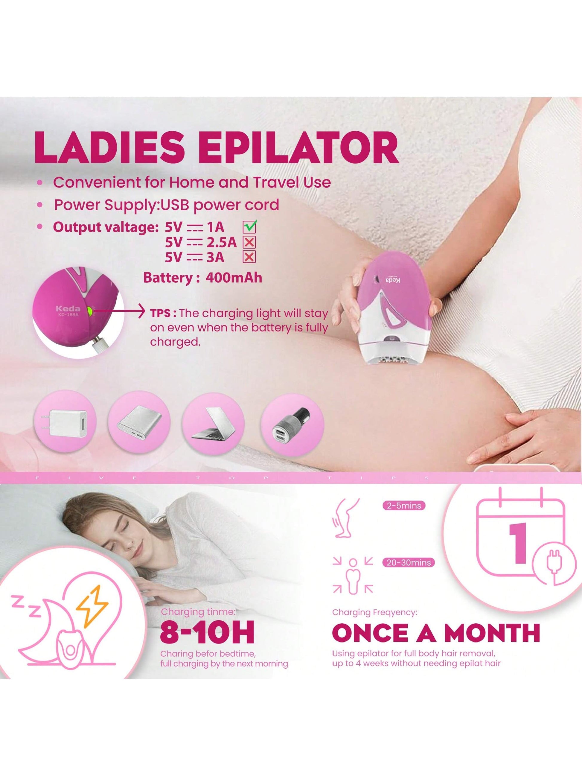 1pc Wireless Rechargeable Women's Underarm Hair Removal Device