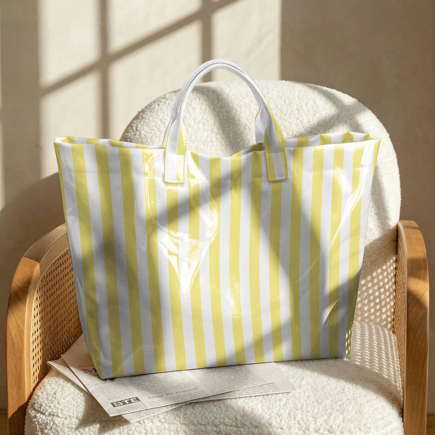 1pc Women' PVC Geometric Color-Blocked Stripes Design Tote Bag, Modern Fashion Lightweight Handbag, Multi Functional Commuter Travel Bag