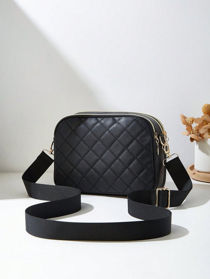 1pc Women's Casual Commuter Crossbody Bag, 4 Zipper Design, Solid Color Personalized Fashion Rhombus Pattern