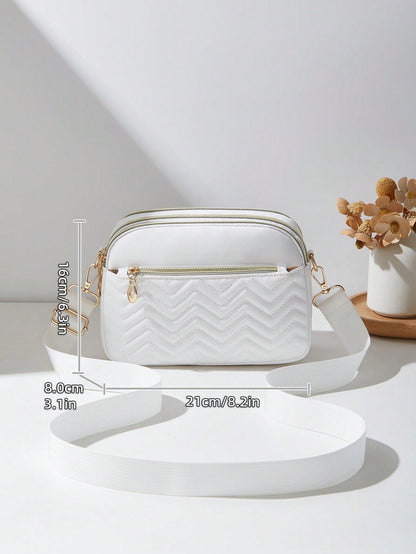 1pc Women's Casual Commuter Crossbody Bag, 4 Zipper Design, Solid Color Personalized Fashion Rhombus Pattern