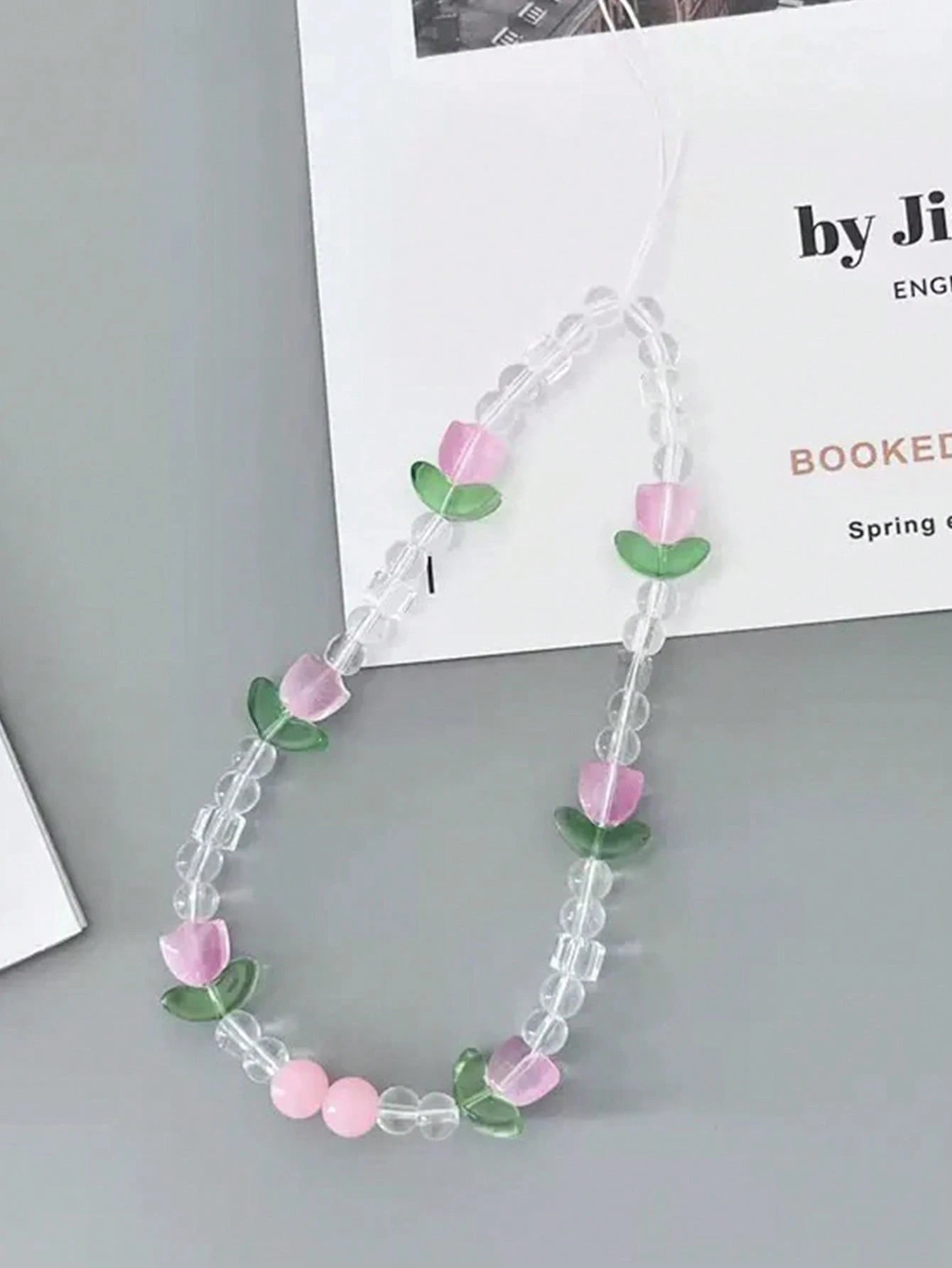 1pc Women's Cute Crystal Tulip Flower Phone Lanyard, Suitable For Phone Accessories, Birthday Gift, Halloween (Some Bead Colors Random, Due To Batch Differences, Individual Accessories May Vary)