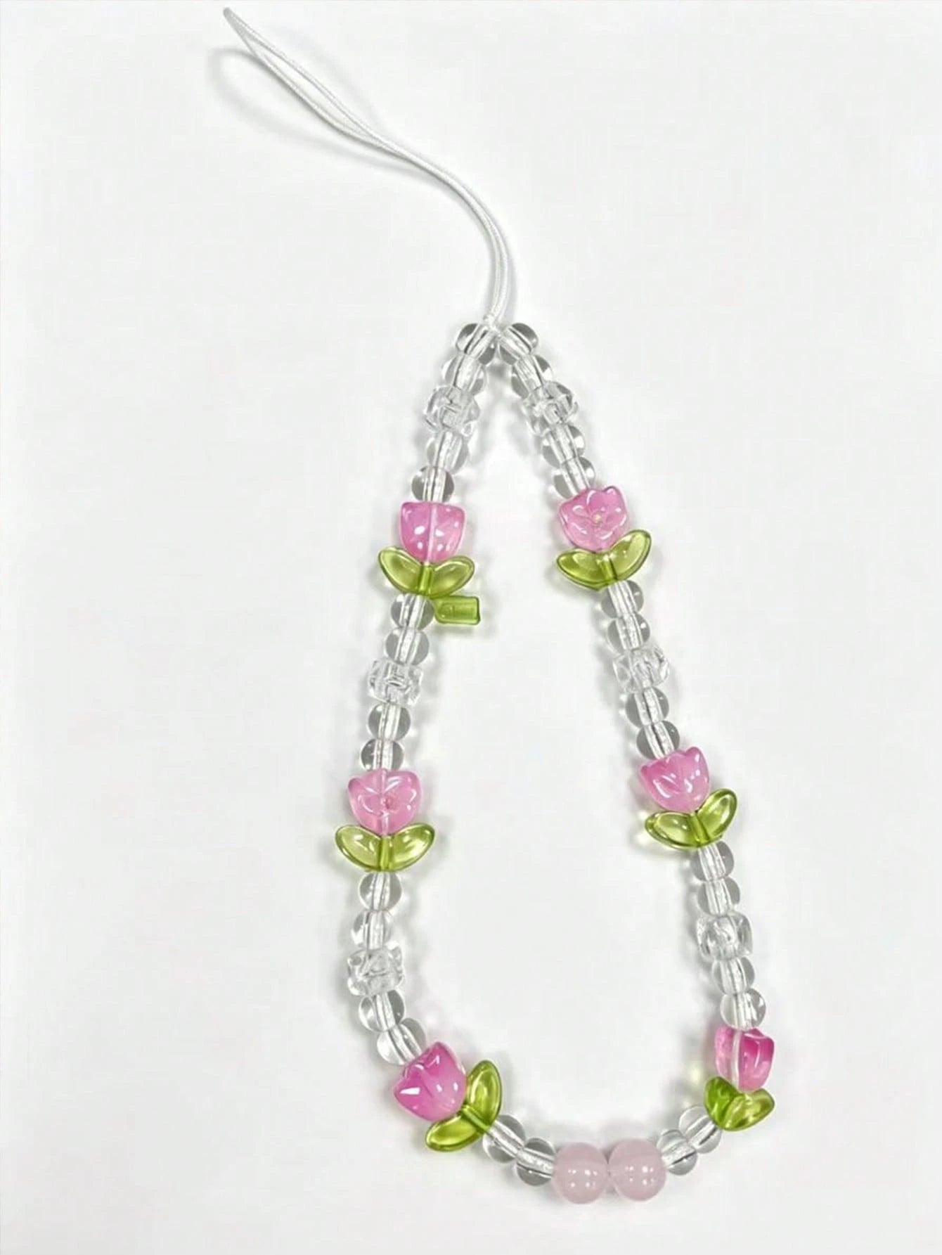 1pc Women's Cute Crystal Tulip Flower Phone Lanyard, Suitable For Phone Accessories, Birthday Gift, Halloween (Some Bead Colors Random, Due To Batch Differences, Individual Accessories May Vary)