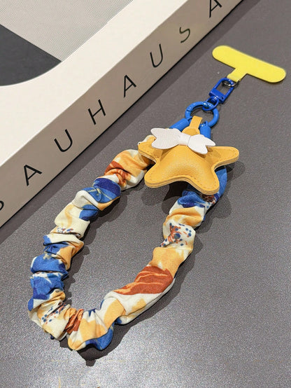 1pc Women's Short Wrist Phone Lanyard, Pleated Wrist Strap, Niche Style, Elegant With Cushion Pad