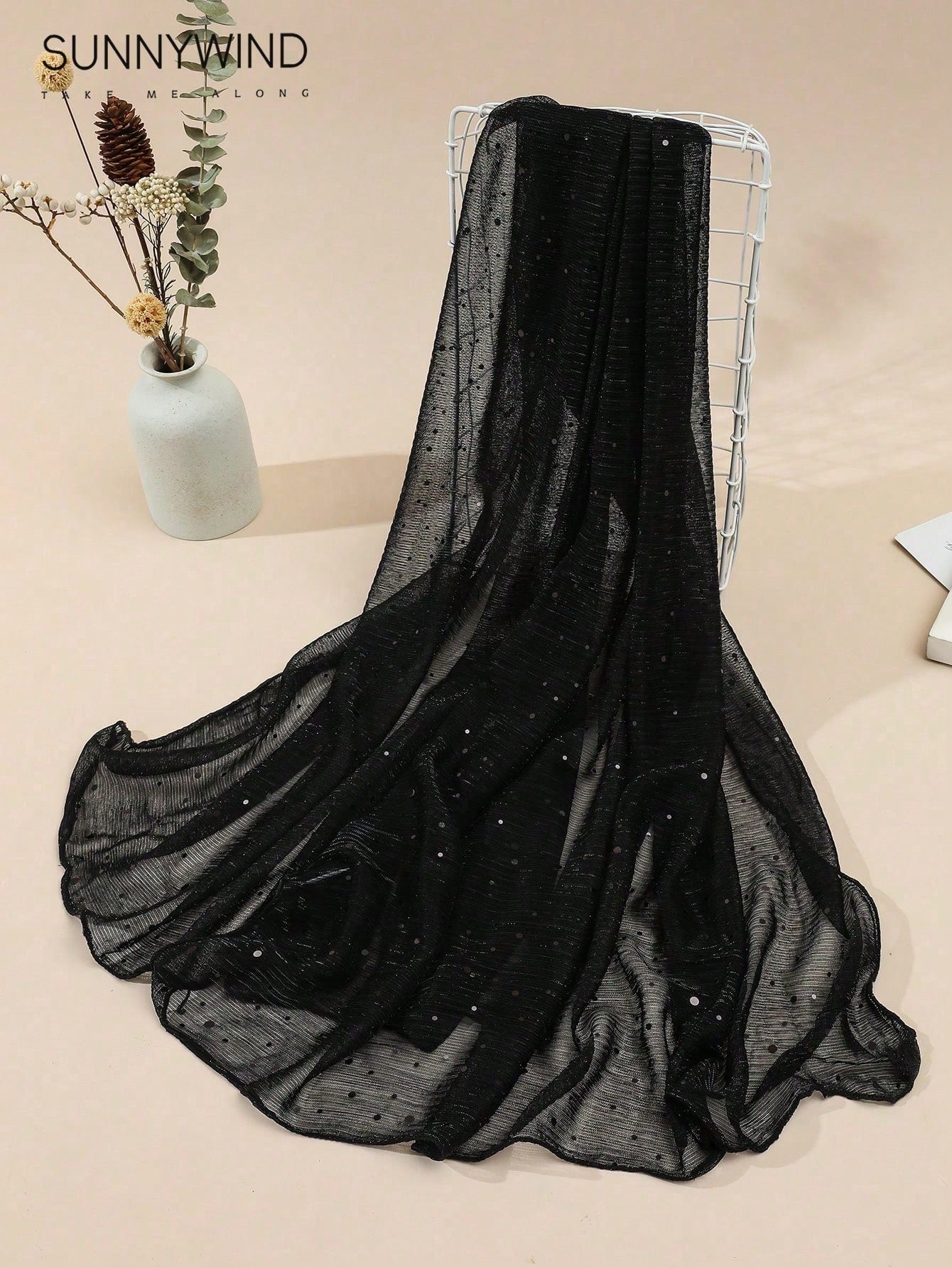 1pc Women Solid Color Shiny Sequin Scarf, Versatile For Parties And Daily Use