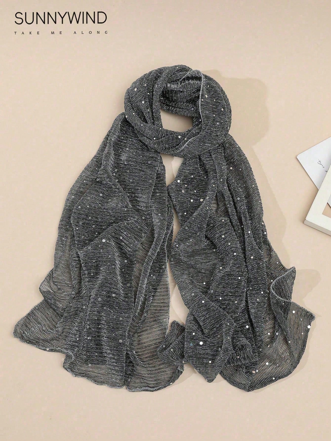 1pc Women Solid Color Shiny Sequin Scarf, Versatile For Parties And Daily Use