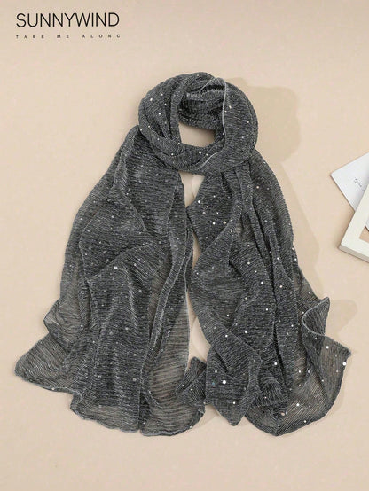 1pc Women Solid Color Shiny Sequin Scarf, Versatile For Parties And Daily Use