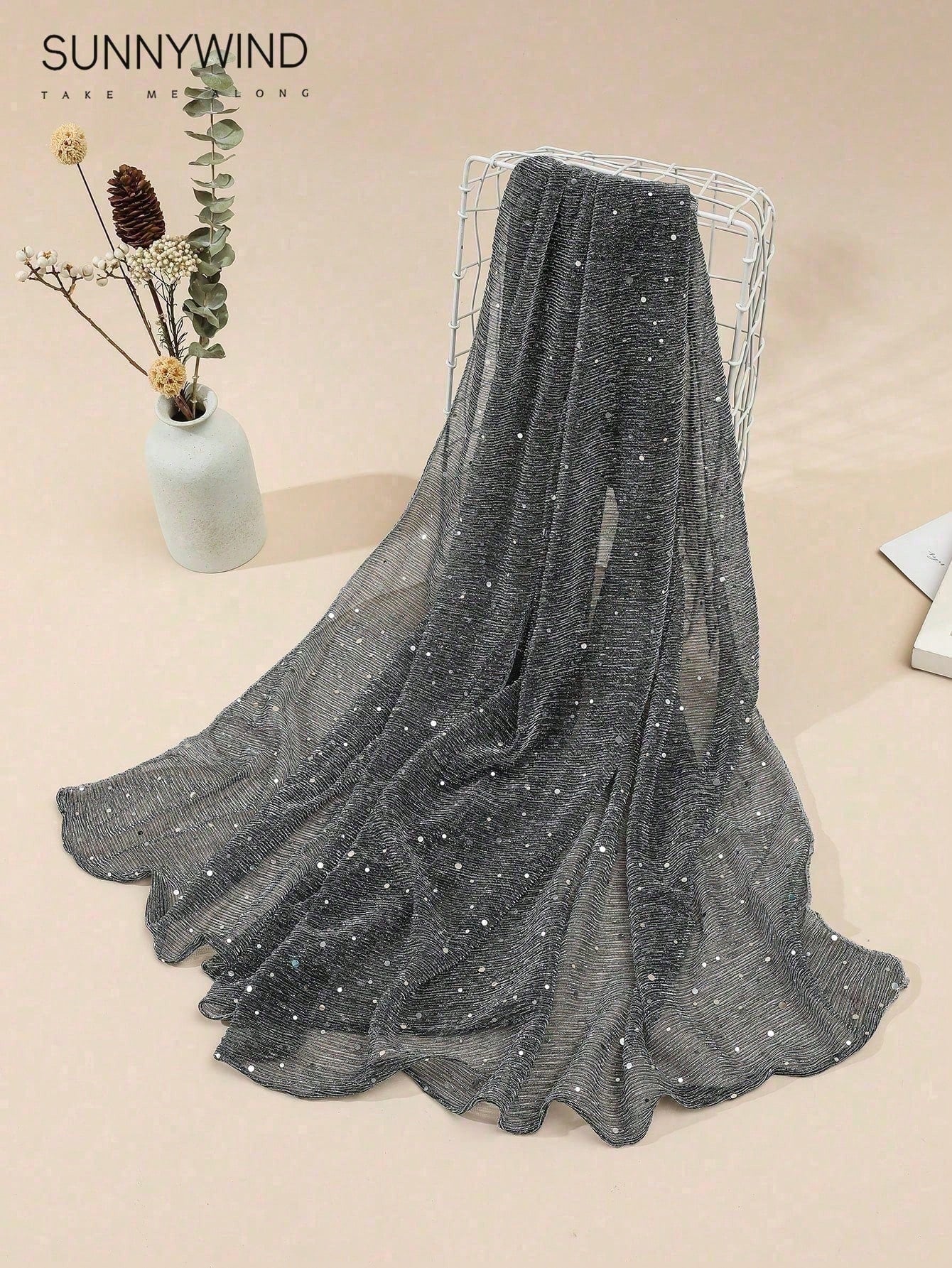 1pc Women Solid Color Shiny Sequin Scarf, Versatile For Parties And Daily Use