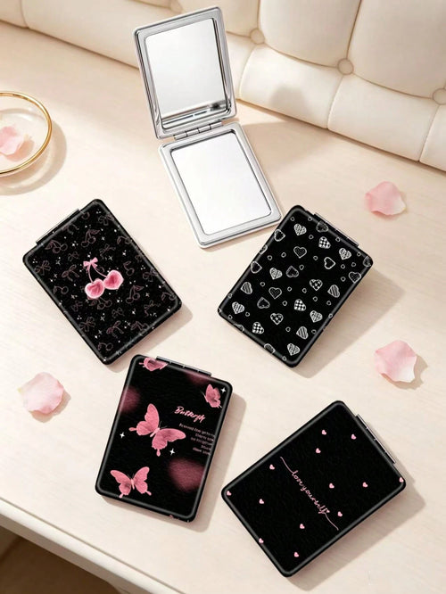 1PC Y2K Series Portable Folding Makeup Mirror, Lightweight Ultra-Thin Convenient Durable PU Leather, Suitable For Various Occasions, Travel, Party, Work, School, Suitable For All Ages