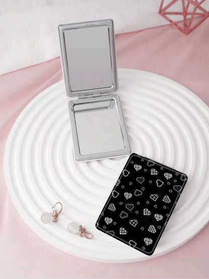 1PC Y2K Series Portable Folding Makeup Mirror, Lightweight Ultra-Thin Convenient Durable PU Leather, Suitable For Various Occasions, Travel, Party, Work, School, Suitable For All Ages