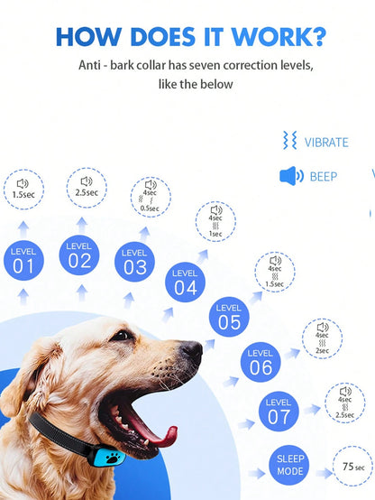 1PCS New Bark Arrester Intelligent Automatic Recognition Training Dog Vibration Anti Barking Rechargeable Bark Arrester Collar Size Can Be Used For Pets, Durable And Practical, Easy To Carry And Opera