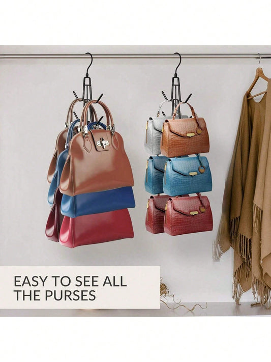 1PCS Wardrobe Bag Organizer With Rotating Hooks For Easy Hanging And Storage Of Bags, Keeping Bags Visible; Metal Handbag Hooks; Backpack Rack; Saves Wardrobe Space; Black