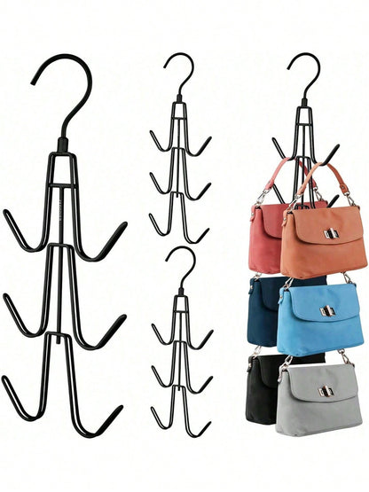 1PCS Wardrobe Bag Organizer With Rotating Hooks For Easy Hanging And Storage Of Bags, Keeping Bags Visible; Metal Handbag Hooks; Backpack Rack; Saves Wardrobe Space; Black